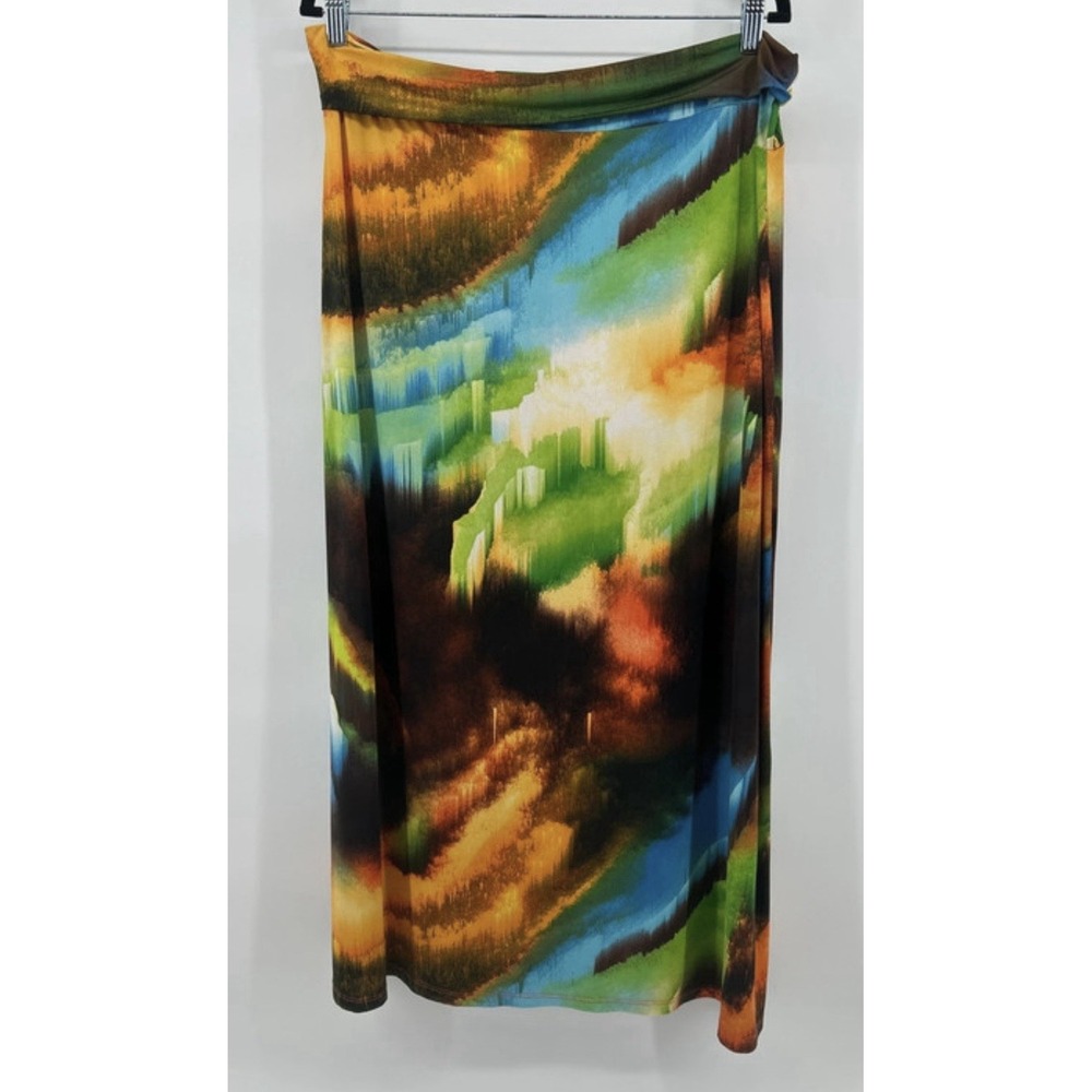 VTG Y2K Abstract Watercolor Maxi Skirt Boho Grunge XL Wearable Art Fairycore